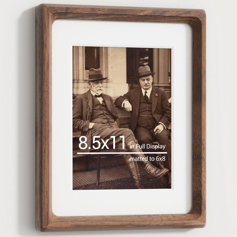 Heimlove 8.5X11 Picture Frames Natural Walnut,Original Wood Hand Make Crafted Photo Frame with Mat to 6X8 Graduation Picture Display,Family Picture,Wedding Picture Tabletop & Wall Decoration - Image 1